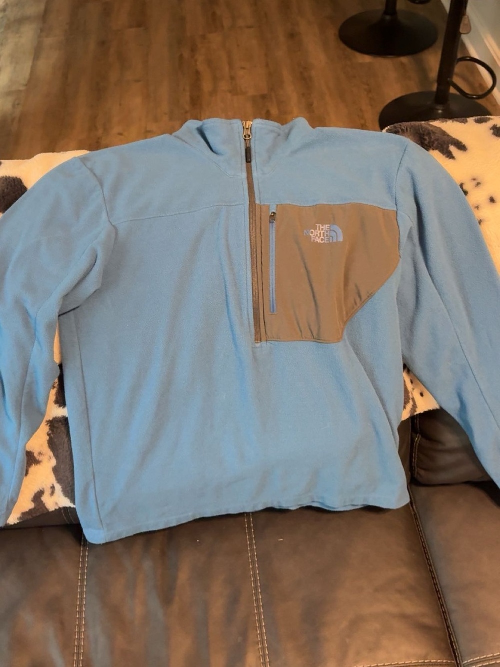 The North Face Light Blue Fleece Quarter-Zip with Gray Chest Pocket